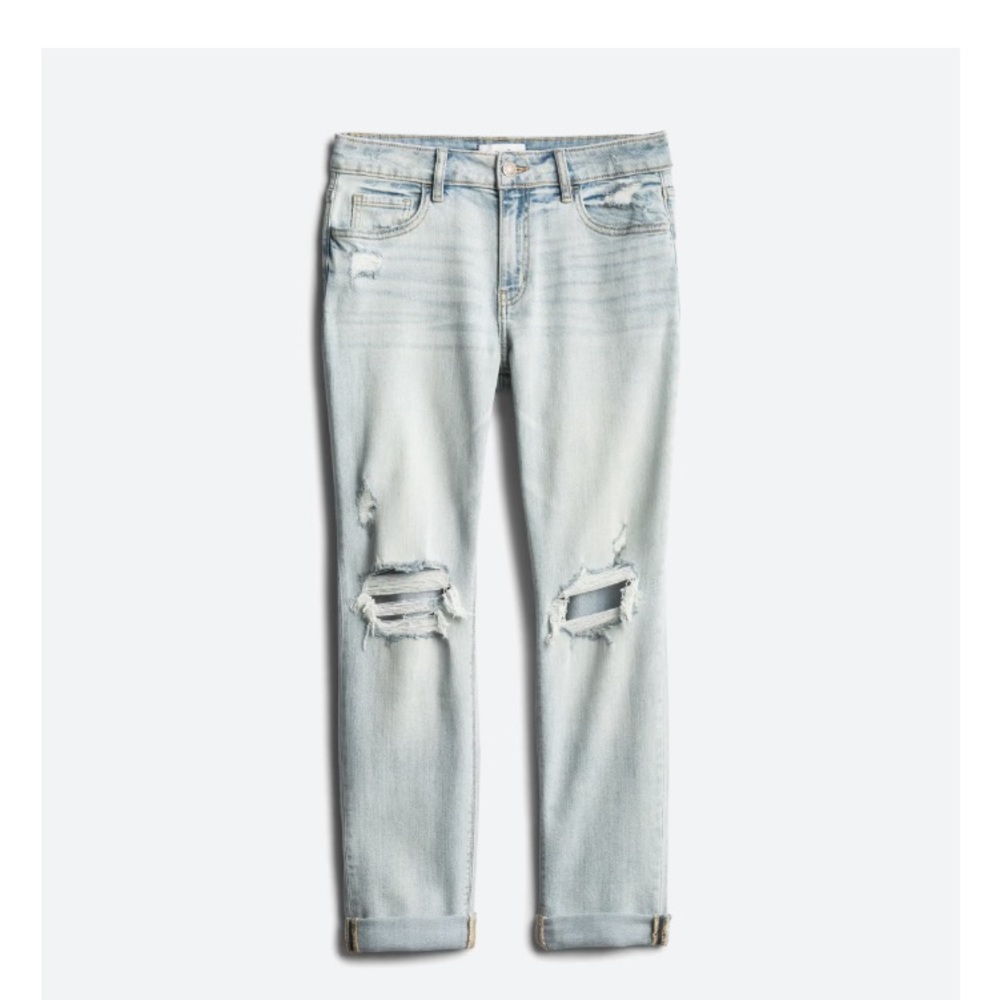 Studio Blue Frankie Mid Rise Distressed Girlfriend Roll Cuff Jeans